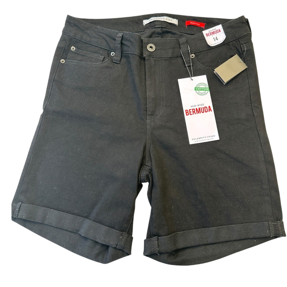 Celebrity Pink Bermuda Shorts Mid-Rise Denim Black Cuffed Size 14 Summer‎ Travel